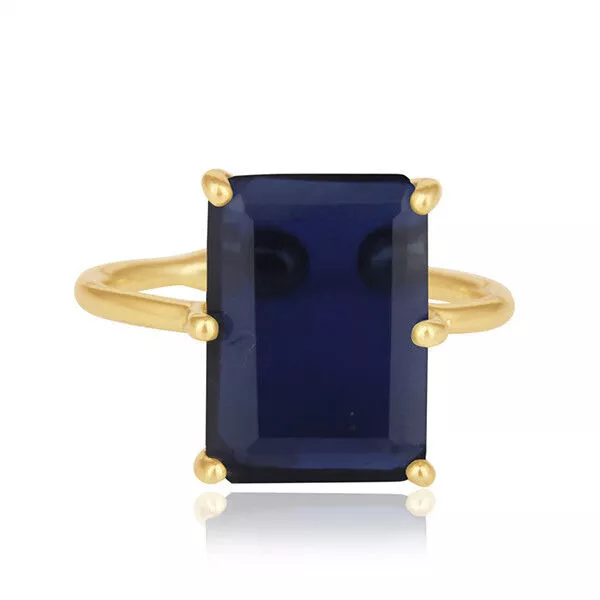 Blue Gemstone 925 Silver Gold Plated Adjustable Designer Women's Ring Jewelry