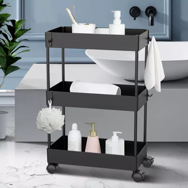 Carrello Salva Spazio 3 Ripiani Con Ruote Metallo E Abs Multiuso Bagno Cucina