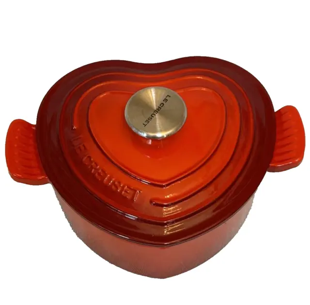 Le Creuset Cerise Red Heart Shaped Cast Iron Enamel Dutch Oven 2L Casserole Pot