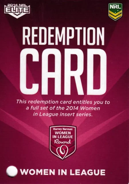 2014 NRL ELITE WOMEN IN LEAGUE - Redeemed Card Set- Set of 9 Cards