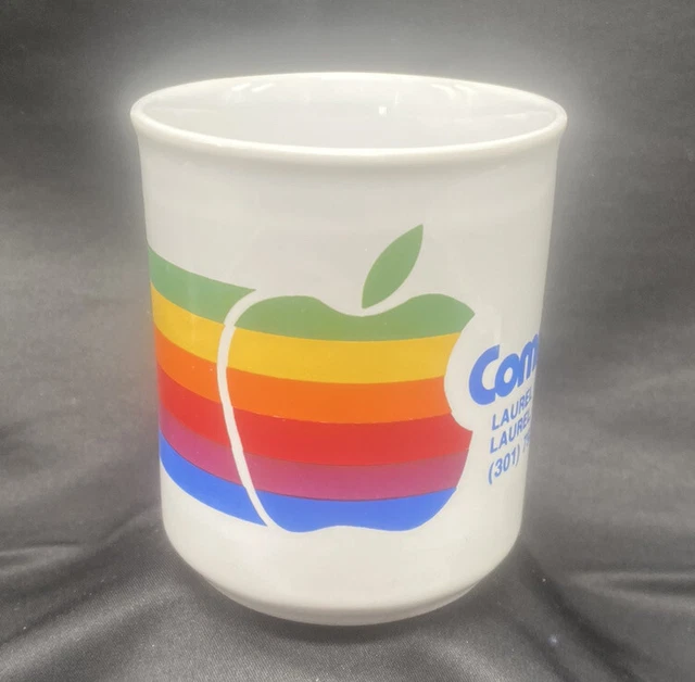 Vintage Apple Computer Coffee Mug Macintosh Rainbow Logo PAPEL Promo Cup ADV 80s