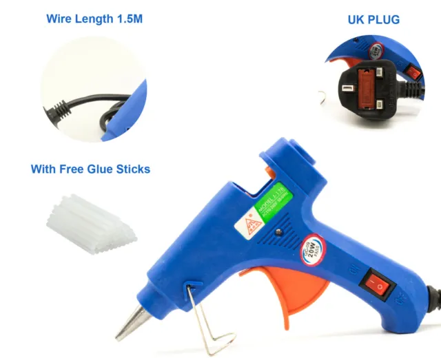 Hot Melt Glue Gun with Sticks 7mm x 200mm Electric 20w Mini Kids Art Craft  UK