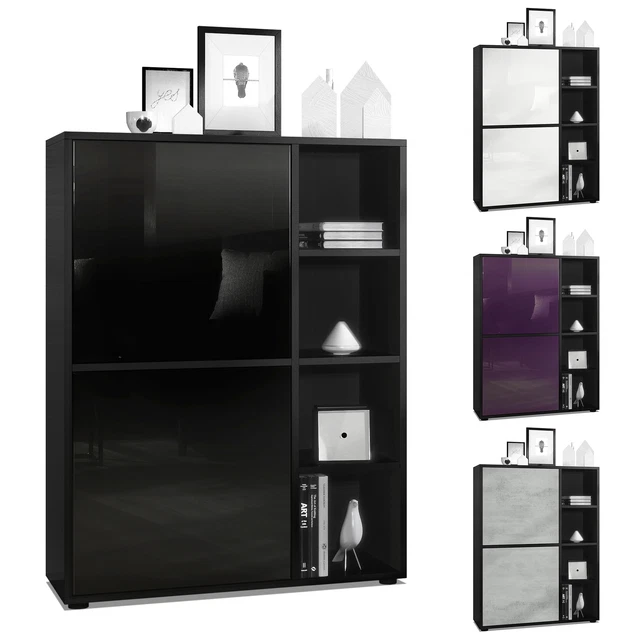 Buffet haut Armoire Cabinet Commode Cuba Noir mat - haute brillance