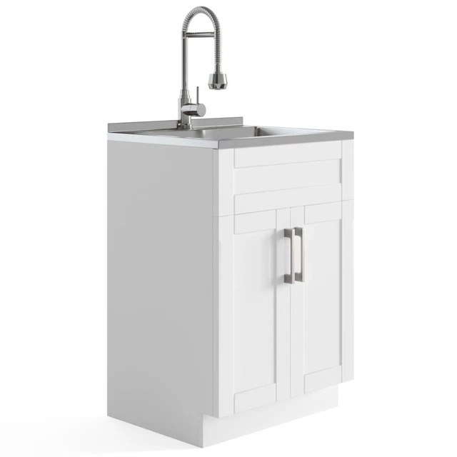 Simplihome Hennessy Contemporary 24" Deluxe Laundry Cabinet Stainless Steel Sink