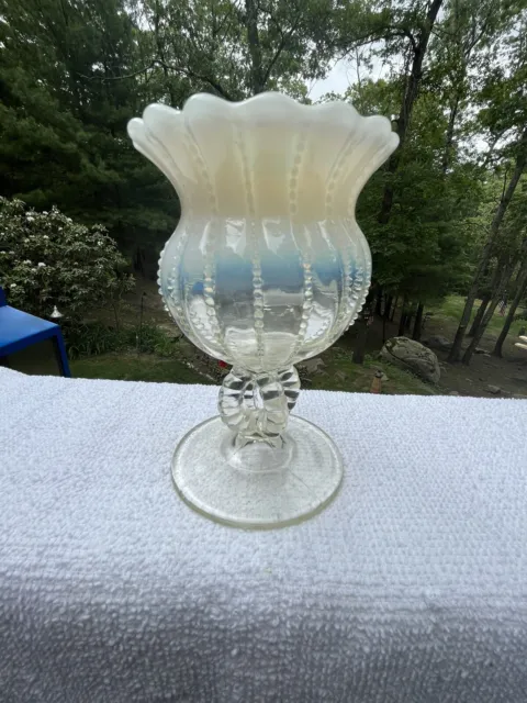 Vintage Northwood Opalescent Glass Vase/Compote 6" High X 3 1/2" Wide Loop Stem