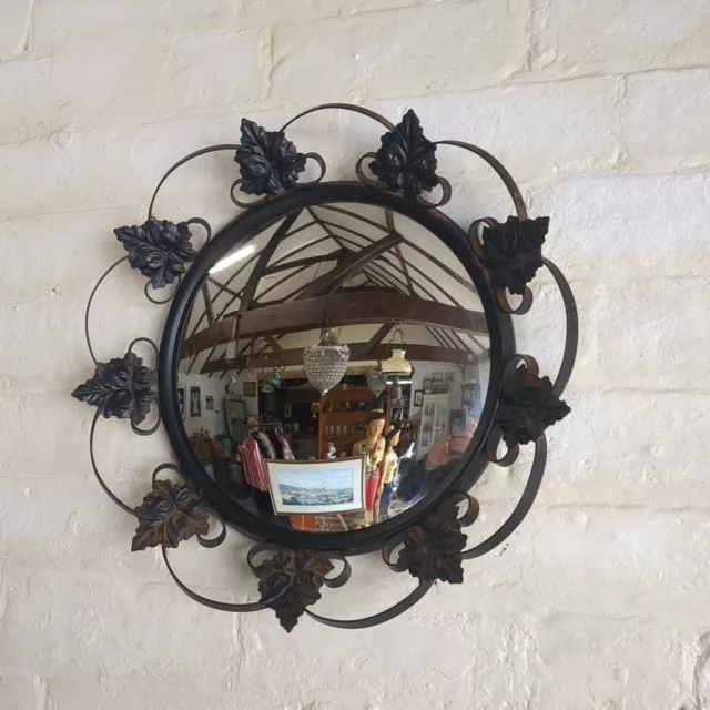 "Vintage Matt Black Round Wrought Iron Wall Mirror Decorative Home Accent 41cm