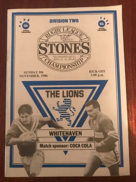 Swinton v Whitehaven rugby league Programme 1986/87 Season