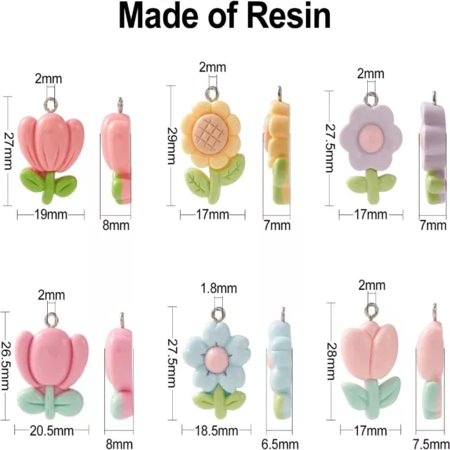 RESIN ROSE DAISY Sunflower Tulip Charms Flatback Charms For Necklace ...