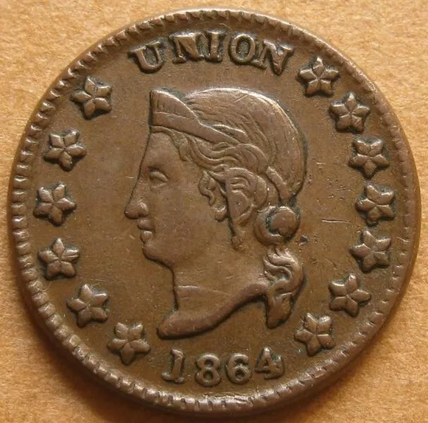 1864 Civil War Token - Fuld 35/277a R-5 EF - UNION Liberty Head / OUR CARD