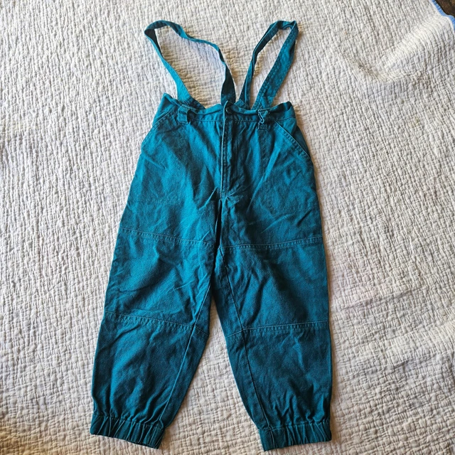 Vintage 90s Teal Blue Cotton Suspender Pants Kids Boy Girl Toddler 4T Loose Fit