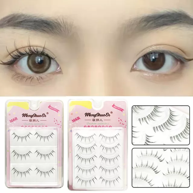 3/5 Paire Manga Cils Épais Faux Cils Croix Salissant Naturel Faux Cil *