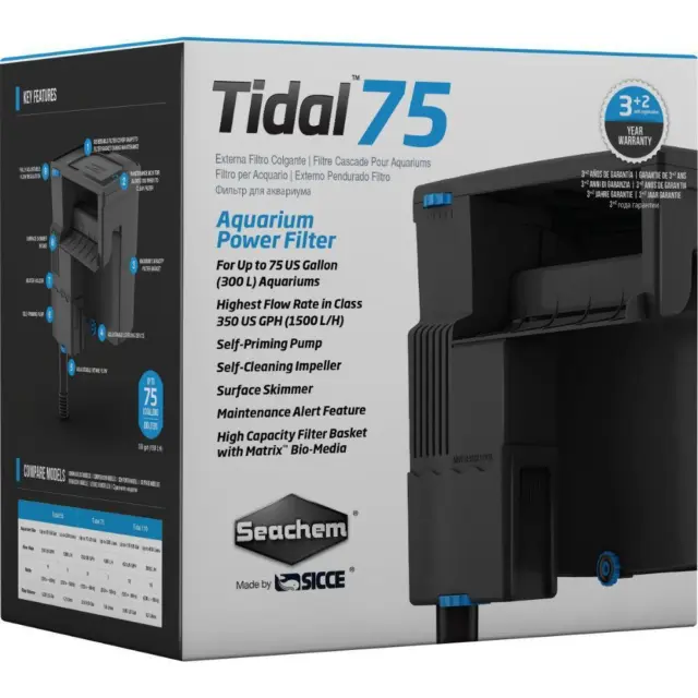 SEACHEM TIDAL 75 HOB POWER FILTER for AQUARIUMS by SICCE  ( UP TO 75 GALLON )