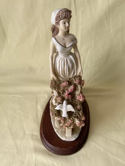 Vintage 1991 Leonardo Collection The Flower Seller Lady with Wheelbarrow & Dove