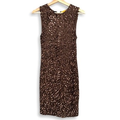 Alice & Olivia Sequin Dress 2 Gold Cocktail Mini Dress Bodycon Mesh Back Cutout