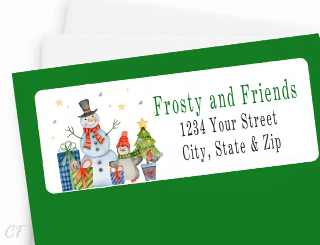 Classic Snowman Holiday Christmas Tree Personalized Return Address Labels, 3 Szs