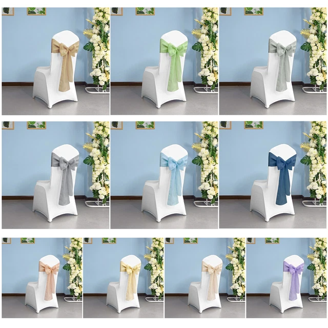 10pcs Chair Cover Sashes Bow Hessian Jute Burlap Sash Wider Fuller Bows 22x280cm