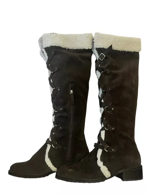 Delman Strut Suede Shearling Boots •8• Brown Leather Tall Knee High $498 3