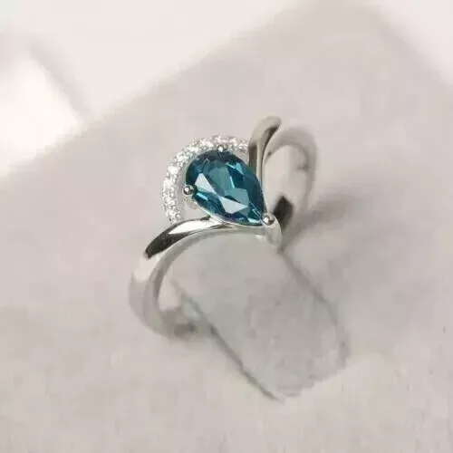 2CT PEAR CUT Lab Created London Blue Topaz Wedding Ring 14K White Gold ...