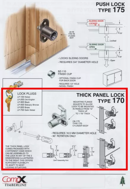Timberline Drawer Locks with Keys - 230 Series - 1/2 inch cam
