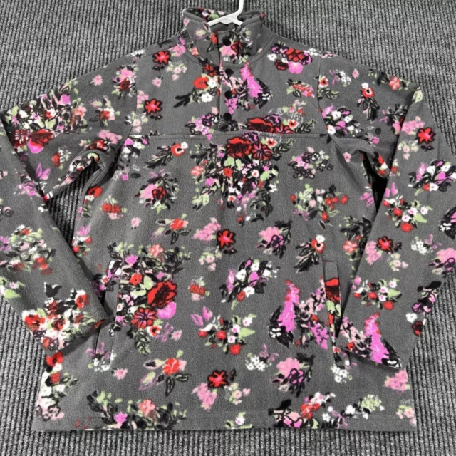 Vera Bradley Womens Small Gray Floral Long Sleeve 1/4 Snap Fleece Pullover Soft