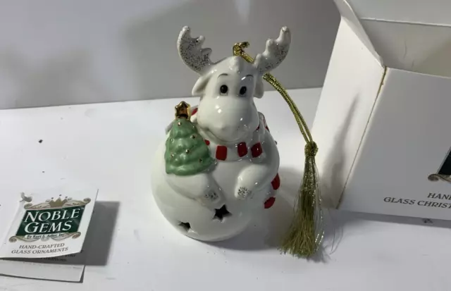 LENOX Ornament Color Changing Lit Moose Lighted Glass Christmas Ornament New