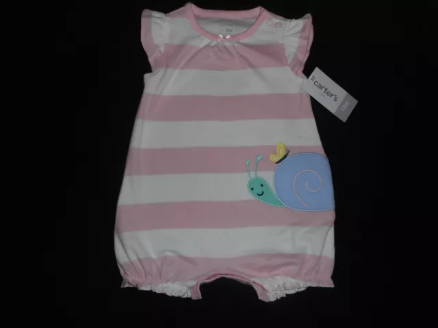 Carters Baby Girl Pink White Snail Romper Infant Size 3 Months - New