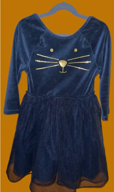 Girl's Mini Boden Kitty Cat Velvet Tulle Novelty Dress Navy Blue Age 7-8 Years