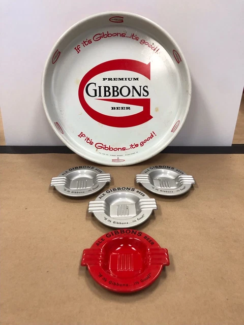 Vintage Gibbons Beer Ale Metal Tray & Ashtray 5pc Lot Wilkes Barre PA