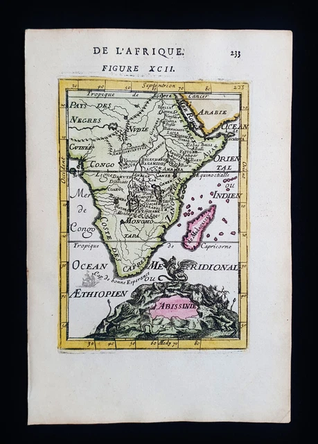 1683 MALLET rare Map of Africa, Ethiopia, Madagascar, Lybia, Marocco, Somalia...