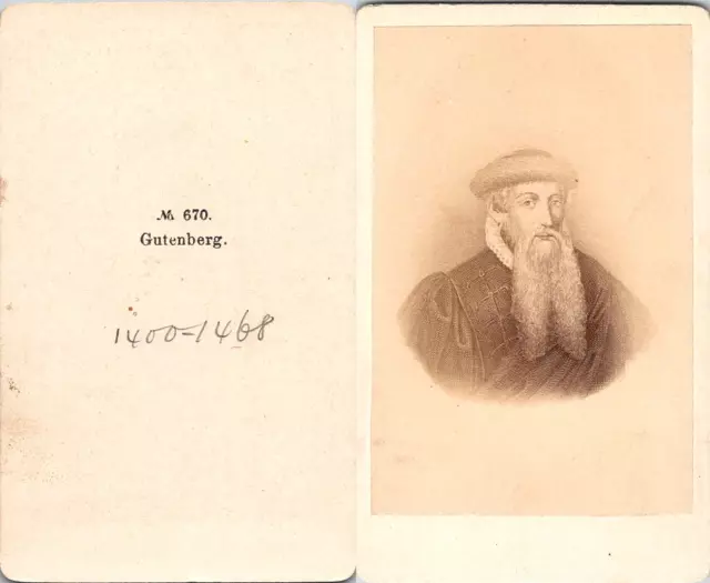 Gutenberg, imprimeur allemand, inventeur Vintage CDV albumen carte de visite - J