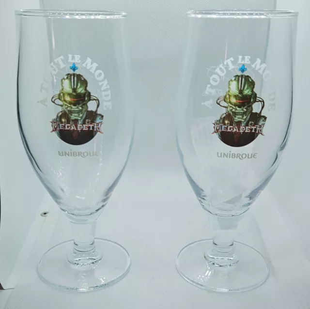 Rare A Tout Le Monde Megadeth Unibroue Tulip Beer Glasses/ Engraved Signatures