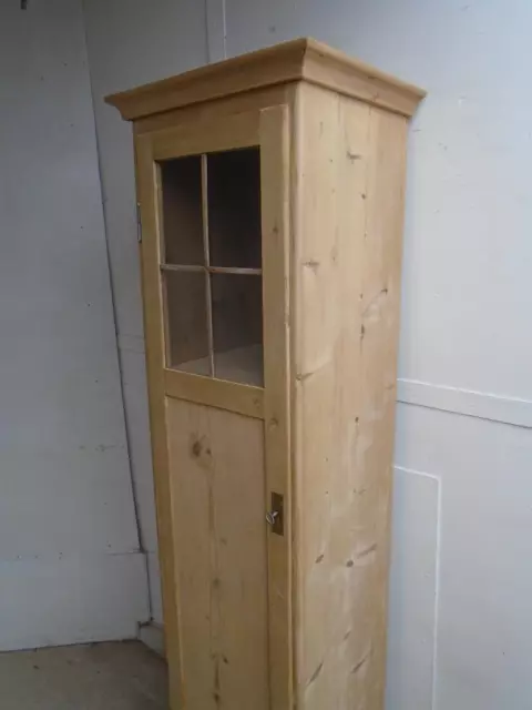 A Tall Narrow 1 Door 2 Drawer Antique/Old Pine Kitchen Cabinet to Wax/Paint 2