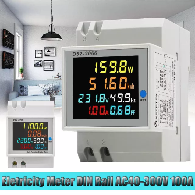 D52-2066 Farbe LCD Digitale Hutschiene Stromzähler KWh AC40-300V Eingebauter CT