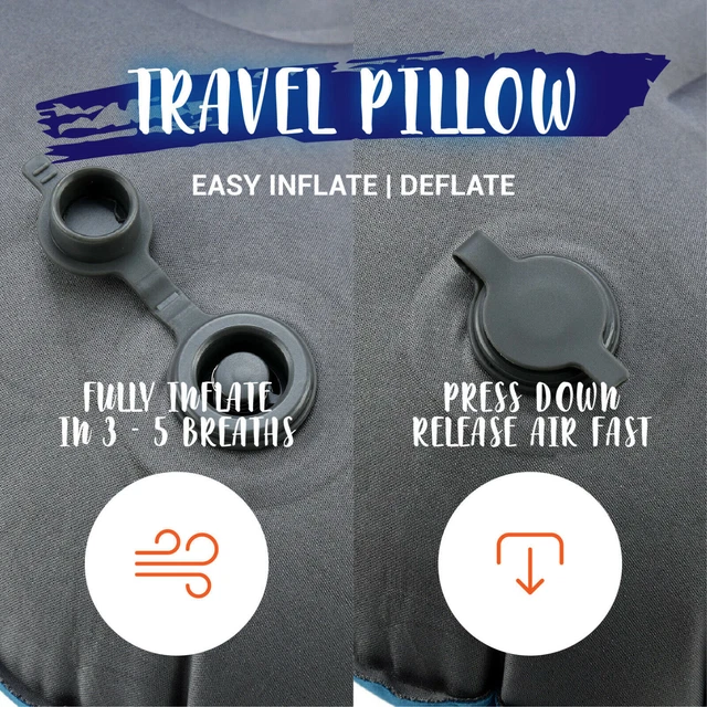 Air Pillow Inflatable Cushion Portable Head Rest Compact Travel Camping w/ Pouch 2