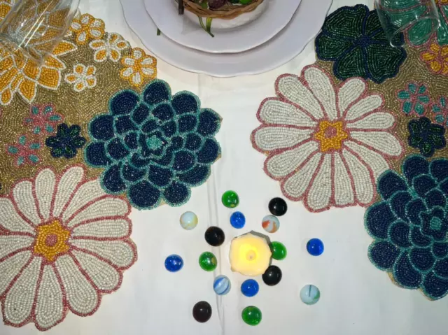 Set Of Beaded Placemat Floral Dining Tablemat Designer Charger Plates 13X13 Inch