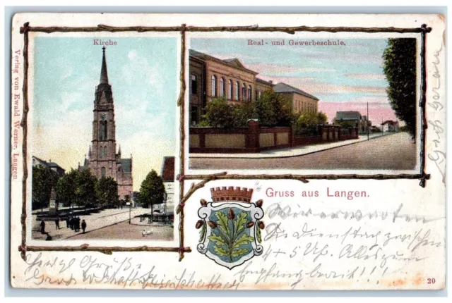 1906 Gruss Aus (Greetings from) Langen Germany Multiview Antique Posted Postcard