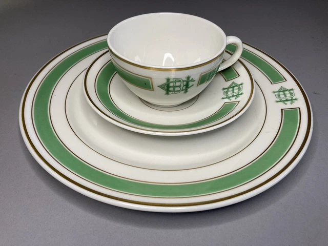 Lamberton Scammell 9.5" China Plate Saucer Teacup Green Gold Logo Railroad Ship?
