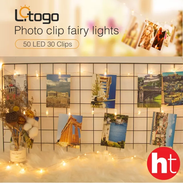 Litogo 50 LED Photo Clip String Lights, 5M Photo Peg Fairy Lights with 30 Clips