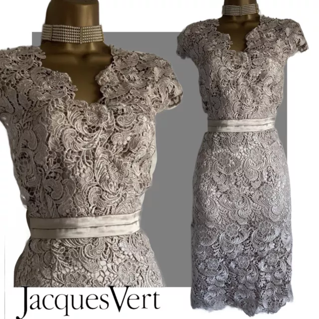 Jacques Vert dress size 10 gold fitted midi lace mother of the bride cocktail