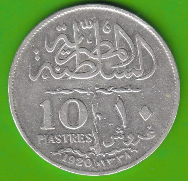 Coin Silver Piastres Egypt 10 Piast 1920 Fuad Very Fine Rare nswleipzig