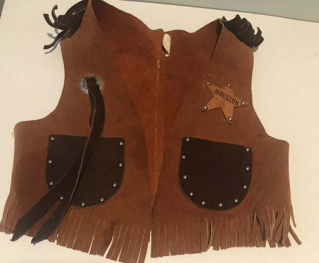 Vintage Child’s Leather Cowboy Vest  Made U.S.A Badge Star  Houston Size 4 12” L