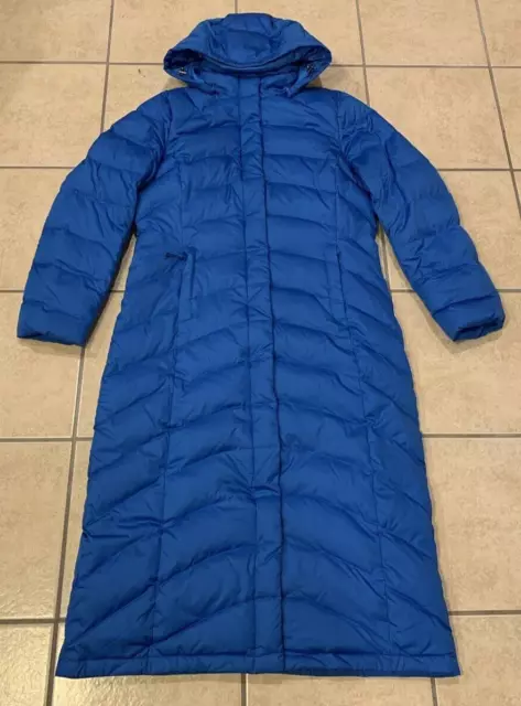 Womens Medium 10-12 Lands' End Blue Quilted Removable Hood Down Puffer Long Coat