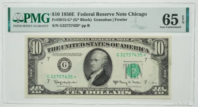 1950 E Series $10 Ten Dollar FRN Fr #2015-G* Granahan/Fowler PMG Graded 65 EPQ
