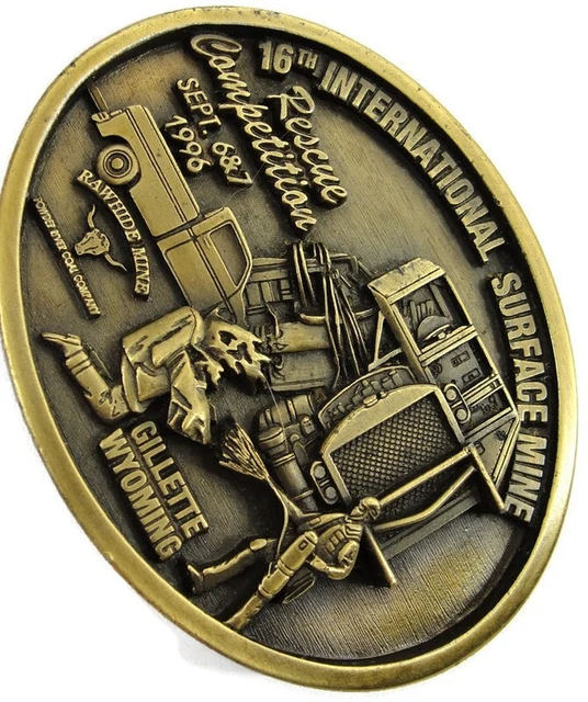 1996 Vtg Brass Belt Buckle 16th Gillette Wy Surface Mine Rescue Competition