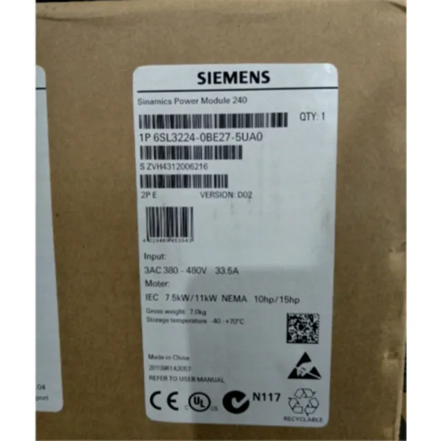 New Siemens 6SL3 224-0BE27-5UA0 6SL3224-0BE27-5UA0 G120 PM 240 Power Module