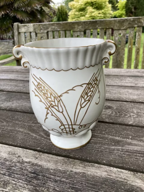 Large Antique Vintage Crown Devon Fieldings Art Deco Cream and Raised Gold Vase