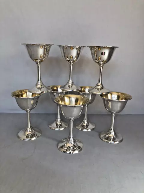 Antique Sterling Silver 8 Goblets with Gold Wash by JOR co.