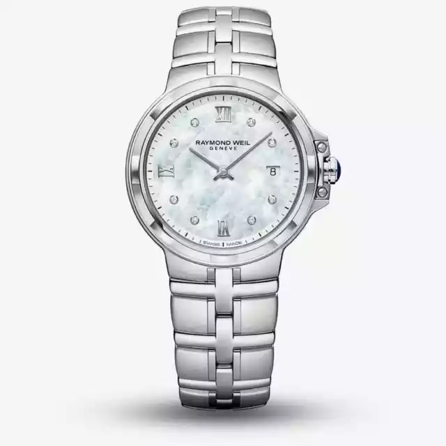 Raymond Weil Ladies Parsifal Classic Mother Of Pearl Diamond Bracelet Watch 5...
