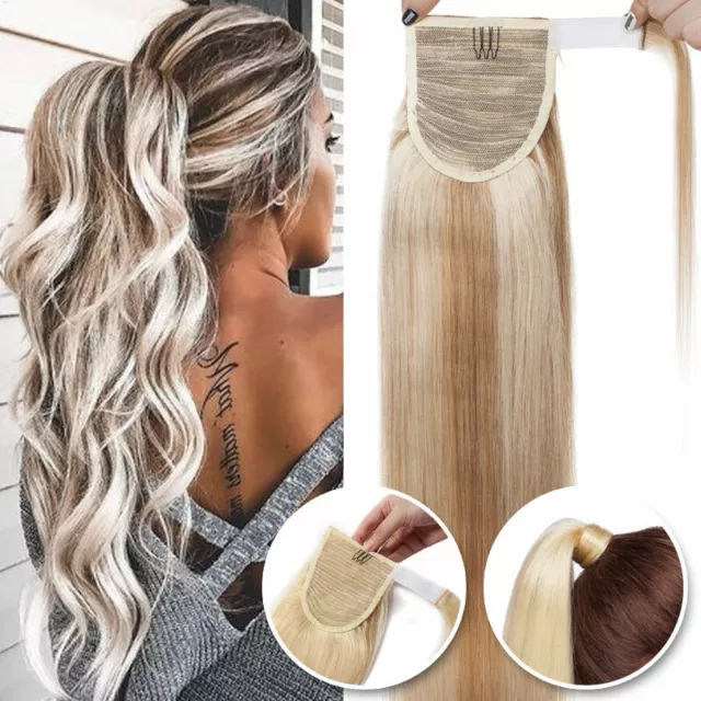 Echthaar Pferdeschwanz Ponytail Extensions Clip in 100% Human Hair Zopf Haarteil