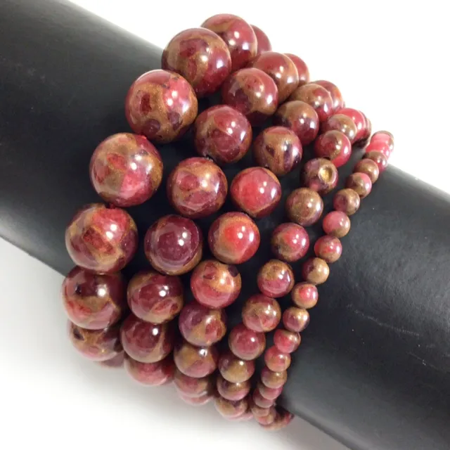 Red Variscite Impression Cloisonne Jasper Handmade Gemstone Stretch Bracelet 7.5